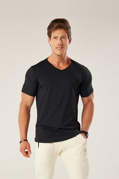 Athleisure Dry Fit V-neck T-shirt Black